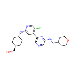 OC[C@H]1CC[C@H](Nc2cc(-c3cncc(NCC4CCOCC4)n3)c(Cl)cn2)CC1 ZINC000261165800