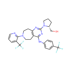 OC[C@H]1CCCN1c1nc2c(c(Nc3ccc(C(F)(F)F)cc3)n1)CCN(c1ncccc1C(F)(F)F)CC2 ZINC000145140663