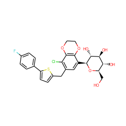 OC[C@H]1O[C@@H](c2cc(Cc3ccc(-c4ccc(F)cc4)s3)c(Cl)c3c2OCCO3)[C@H](O)[C@@H](O)[C@@H]1O ZINC000214211222