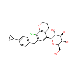 OC[C@H]1O[C@@H](c2cc(Cc3ccc(C4CC4)cc3)c(Cl)c3c2CCCO3)[C@H](O)[C@@H](O)[C@@H]1O ZINC000206069512