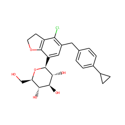 OC[C@H]1O[C@@H](c2cc(Cc3ccc(C4CC4)cc3)c(Cl)c3c2OCC3)[C@H](O)[C@@H](O)[C@@H]1O ZINC000206065225