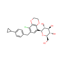 OC[C@H]1O[C@@H](c2cc(Cc3ccc(C4CC4)cc3)c(Cl)c3c2OCCO3)[C@H](O)[C@@H](O)[C@@H]1O ZINC000206118177