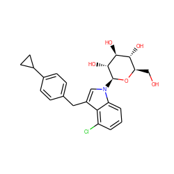 OC[C@H]1O[C@@H](n2cc(Cc3ccc(C4CC4)cc3)c3c(Cl)cccc32)[C@H](O)[C@@H](O)[C@@H]1O ZINC000071295899