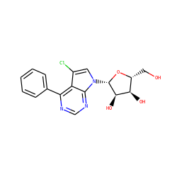 OC[C@H]1O[C@@H](n2cc(Cl)c3c(-c4ccccc4)ncnc32)[C@H](O)[C@@H]1O ZINC000045258882