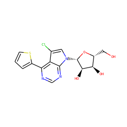OC[C@H]1O[C@@H](n2cc(Cl)c3c(-c4cccs4)ncnc32)[C@H](O)[C@@H]1O ZINC000045318732