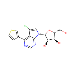 OC[C@H]1O[C@@H](n2cc(Cl)c3c(-c4ccsc4)ncnc32)[C@H](O)[C@@H]1O ZINC000045261080