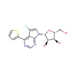 OC[C@H]1O[C@@H](n2cc(F)c3c(-c4cccs4)ncnc32)[C@H](O)[C@@H]1O ZINC000043207207
