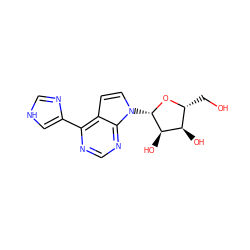 OC[C@H]1O[C@@H](n2ccc3c(-c4c[nH]cn4)ncnc32)[C@H](O)[C@@H]1O ZINC000045286580