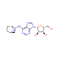 OC[C@H]1O[C@@H](n2cnc3c(N[C@@H]4C[C@H]5CC[C@H]4N5)ncnc32)[C@H](O)[C@@H]1O ZINC000253675711