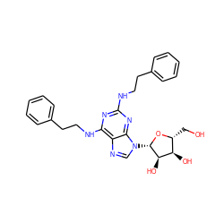 OC[C@H]1O[C@@H](n2cnc3c(NCCc4ccccc4)nc(NCCc4ccccc4)nc32)[C@H](O)[C@@H]1O ZINC000013834820