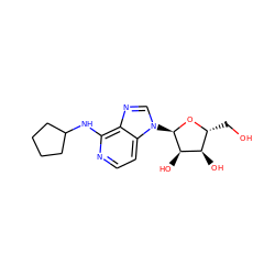 OC[C@H]1O[C@H](n2cnc3c(NC4CCCC4)nccc32)[C@H](O)[C@@H]1O ZINC000049090063