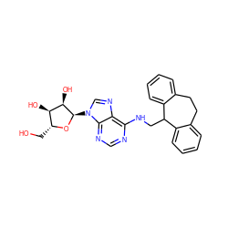 OC[C@H]1O[C@H](n2cnc3c(NCC4c5ccccc5CCc5ccccc54)ncnc32)[C@H](O)[C@@H]1O ZINC000049016839