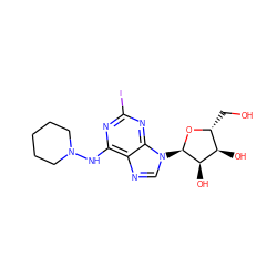 OC[C@H]1O[C@H](n2cnc3c(NN4CCCCC4)nc(I)nc32)[C@H](O)[C@@H]1O ZINC000049785114