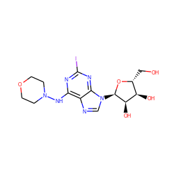 OC[C@H]1O[C@H](n2cnc3c(NN4CCOCC4)nc(I)nc32)[C@H](O)[C@@H]1O ZINC000049016601