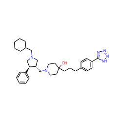 OC1(CCCc2ccc(-c3nnn[nH]3)cc2)CCN(C[C@H]2CN(CC3CCCCC3)C[C@@H]2c2ccccc2)CC1 ZINC000026752204