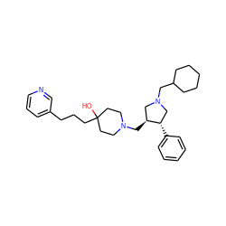 OC1(CCCc2cccnc2)CCN(C[C@H]2CN(CC3CCCCC3)C[C@@H]2c2ccccc2)CC1 ZINC000013819414