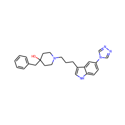 OC1(Cc2ccccc2)CCN(CCCc2c[nH]c3ccc(-n4cnnc4)cc23)CC1 ZINC000026993012