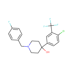 OC1(c2ccc(Cl)c(C(F)(F)F)c2)CCN(Cc2ccc(F)cc2)CC1 ZINC000013553176