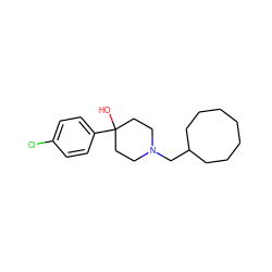 OC1(c2ccc(Cl)cc2)CCN(CC2CCCCCCC2)CC1 ZINC000013553184