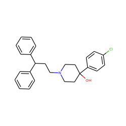 OC1(c2ccc(Cl)cc2)CCN(CCC(c2ccccc2)c2ccccc2)CC1 ZINC000028396603