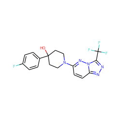 OC1(c2ccc(F)cc2)CCN(c2ccc3nnc(C(F)(F)F)n3n2)CC1 ZINC000095602276