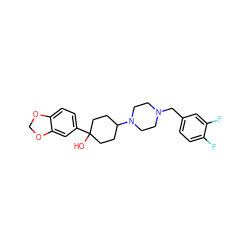 OC1(c2ccc3c(c2)OCO3)CCC(N2CCN(Cc3ccc(F)c(F)c3)CC2)CC1 ZINC000022926678