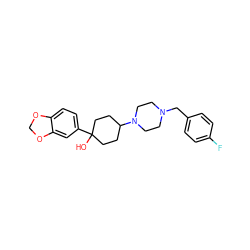 OC1(c2ccc3c(c2)OCO3)CCC(N2CCN(Cc3ccc(F)cc3)CC2)CC1 ZINC000022926656