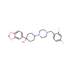 OC1(c2ccc3c(c2)OCO3)CCC(N2CCN(Cc3ccc(F)cc3F)CC2)CC1 ZINC000022926681