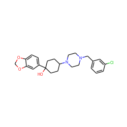 OC1(c2ccc3c(c2)OCO3)CCC(N2CCN(Cc3cccc(Cl)c3)CC2)CC1 ZINC000022926644