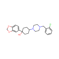 OC1(c2ccc3c(c2)OCO3)CCC(N2CCN(Cc3ccccc3Cl)CC2)CC1 ZINC000022926623