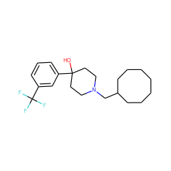 OC1(c2cccc(C(F)(F)F)c2)CCN(CC2CCCCCCC2)CC1 ZINC000013553185