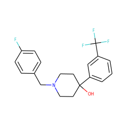 OC1(c2cccc(C(F)(F)F)c2)CCN(Cc2ccc(F)cc2)CC1 ZINC000013553172