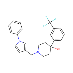 OC1(c2cccc(C(F)(F)F)c2)CCN(Cc2ccn(-c3ccccc3)c2)CC1 ZINC000013744969