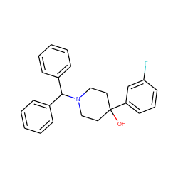 OC1(c2cccc(F)c2)CCN(C(c2ccccc2)c2ccccc2)CC1 ZINC000028817074