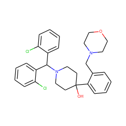 OC1(c2ccccc2CN2CCOCC2)CCN(C(c2ccccc2Cl)c2ccccc2Cl)CC1 ZINC000096318629