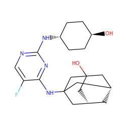 OC12C[C@H]3C[C@@H](C1)CC(Nc1nc(N[C@H]4CC[C@H](O)CC4)ncc1F)(C3)C2 ZINC000261113446