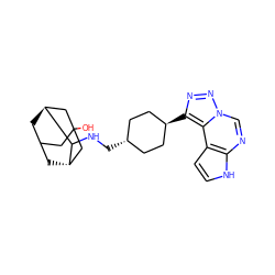 OC12CC3C[C@@H](C1)C(NC[C@H]1CC[C@H](c4nnn5cnc6[nH]ccc6c45)CC1)[C@@H](C3)C2 ZINC001772633535