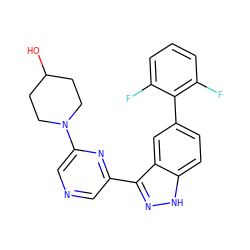 OC1CCN(c2cncc(-c3n[nH]c4ccc(-c5c(F)cccc5F)cc34)n2)CC1 ZINC000150074861