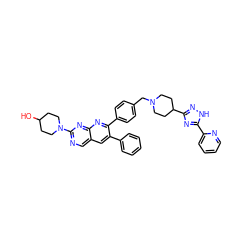 OC1CCN(c2ncc3cc(-c4ccccc4)c(-c4ccc(CN5CCC(c6n[nH]c(-c7ccccn7)n6)CC5)cc4)nc3n2)CC1 ZINC000042804464