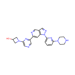 OC1CN(c2cncc(-c3cc4c(cn3)cnn4-c3cccc(N4CCNCC4)n3)n2)C1 ZINC000211027252