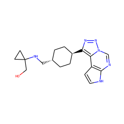 OCC1(NC[C@H]2CC[C@H](c3nnn4cnc5[nH]ccc5c34)CC2)CC1 ZINC001772626430