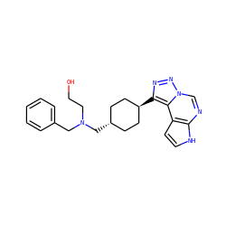 OCCN(Cc1ccccc1)C[C@H]1CC[C@H](c2nnn3cnc4[nH]ccc4c23)CC1 ZINC001772628930