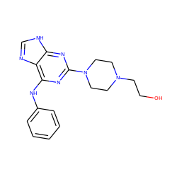 OCCN1CCN(c2nc(Nc3ccccc3)c3nc[nH]c3n2)CC1 ZINC000053296541