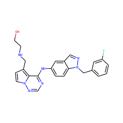 OCCNCc1ccn2ncnc(Nc3ccc4c(cnn4Cc4cccc(F)c4)c3)c12 ZINC000028817117