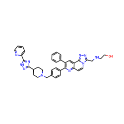 OCCNCc1nnc2c3cc(-c4ccccc4)c(-c4ccc(CN5CCC(c6n[nH]c(-c7ccccn7)n6)CC5)cc4)nc3ccn12 ZINC000049823083