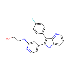 OCCNc1cc(-c2[nH]c3cccnc3c2-c2ccc(F)cc2)ccn1 ZINC000027524437