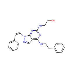 OCCNc1nc(NCCc2ccccc2)c2cnn(/C=C\c3ccccc3)c2n1 ZINC000071297029