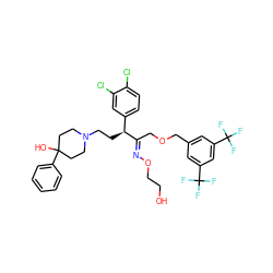 OCCO/N=C(\COCc1cc(C(F)(F)F)cc(C(F)(F)F)c1)[C@@H](CCN1CCC(O)(c2ccccc2)CC1)c1ccc(Cl)c(Cl)c1 ZINC000027979507