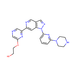 OCCOc1cncc(-c2cc3c(cn2)cnn3-c2cccc(N3CCNCC3)n2)n1 ZINC000224873754