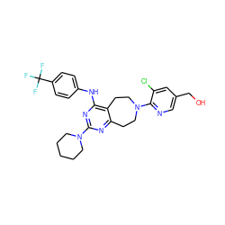 OCc1cnc(N2CCc3nc(N4CCCCC4)nc(Nc4ccc(C(F)(F)F)cc4)c3CC2)c(Cl)c1 ZINC000148260587